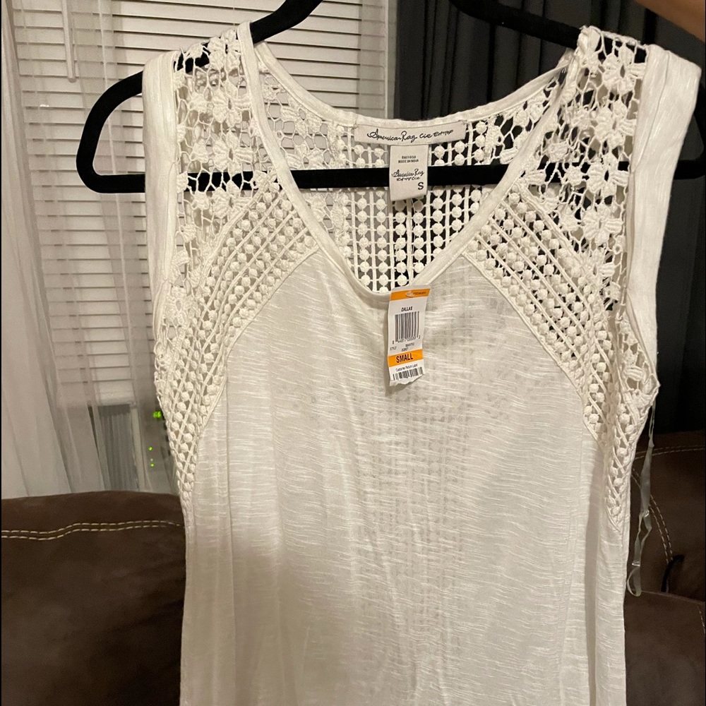 American rag white lacy cotton shirt